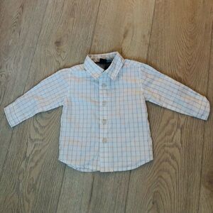Nautica Baby Button Up Long Sleeve Collared Shirt size 0-3 M white & Gray